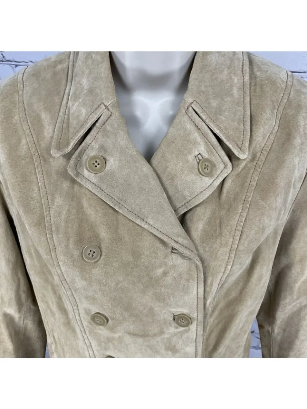 Colebrook Tan Genuine Suede Double Breasted Lined Collared Jacket Size Small S